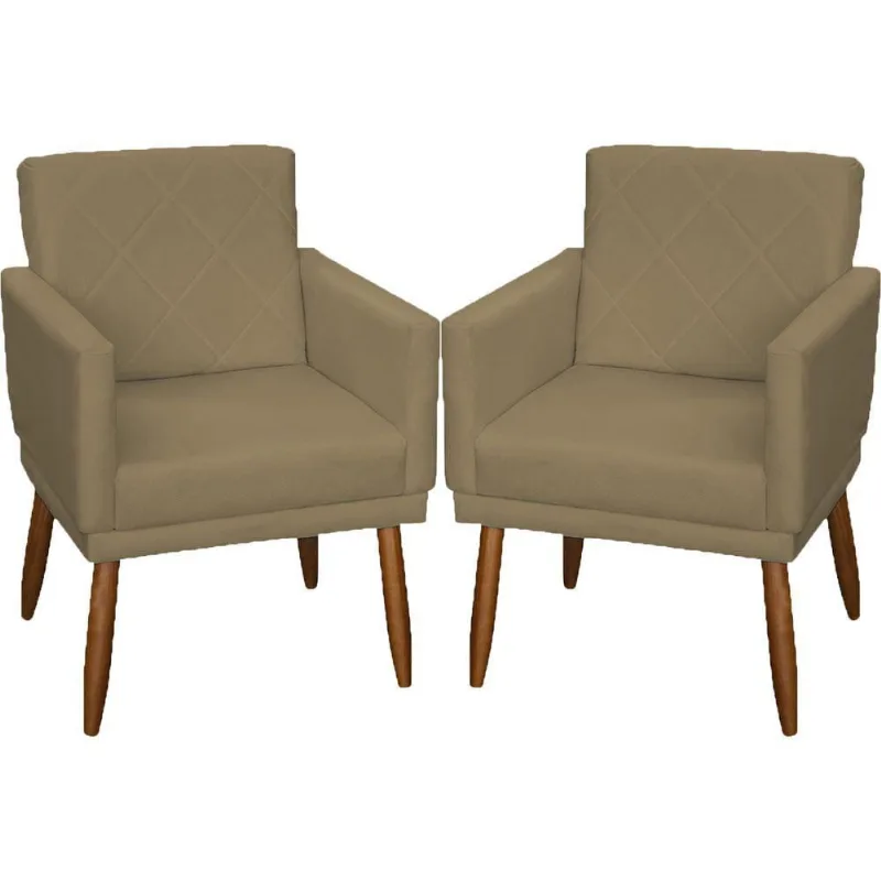 Kit 2 Poltronas Decorativa Para Sala Recepção Beatriz Suede Cores Pé Palito Castanho