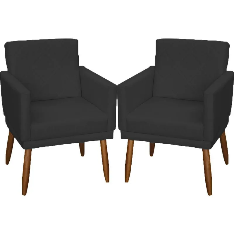Kit 2 Poltronas Decorativa Para Sala Recepção Beatriz Suede Cores Pé Palito Castanho
