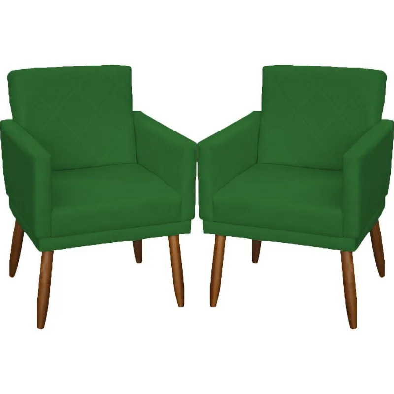 Kit 2 Poltronas Decorativa Para Sala Recepção Beatriz Suede Cores Pé Palito Castanho