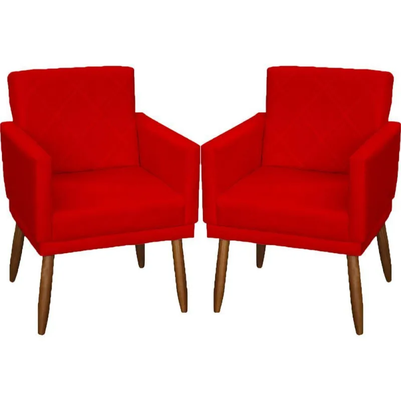 Kit 2 Poltronas Decorativa Para Sala Recepção Beatriz Suede Cores Pé Palito Castanho