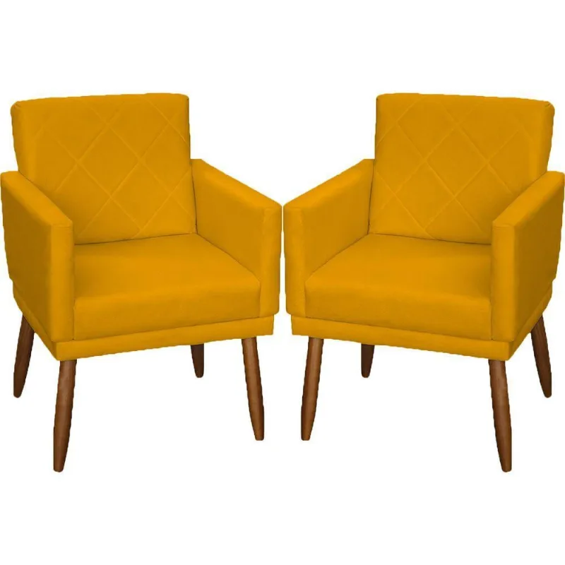 Kit 2 Poltronas Decorativa Para Sala Recepção Beatriz Suede Cores Pé Palito Castanho