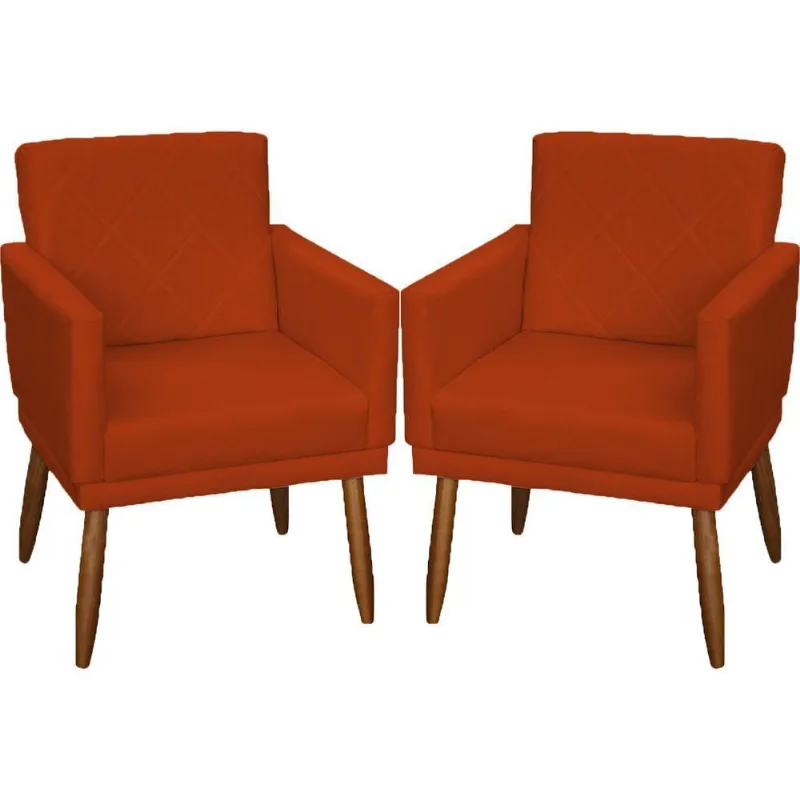 Kit 2 Poltronas Decorativa Para Sala Recepção Beatriz Suede Cores Pé Palito Castanho