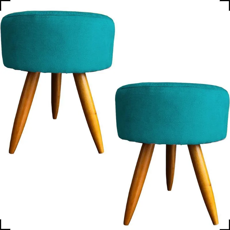 Kit 2 Puff Decorativo Redondo Para Sala Quarto Penteadeira Pé Palito Castanho Suede Cores
