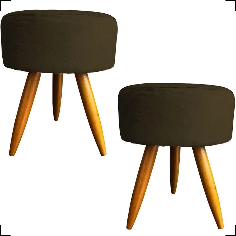 Kit 2 Puff Decorativo Redondo Para Sala Quarto Penteadeira Pé Palito Castanho Suede Cores