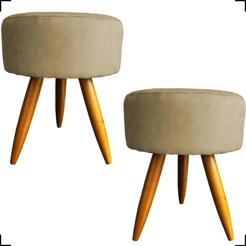 Kit 2 Puff Decorativo Redondo Para Sala Quarto Penteadeira Pé Palito Castanho Suede Cores