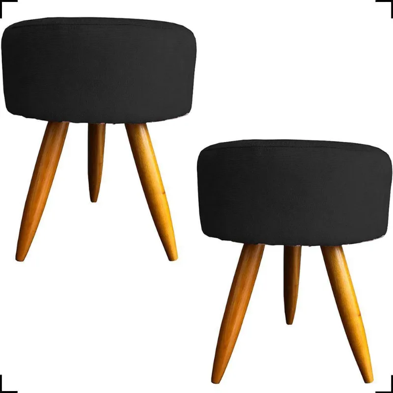 Kit 2 Puff Decorativo Redondo Para Sala Quarto Penteadeira Pé Palito Castanho Suede Cores