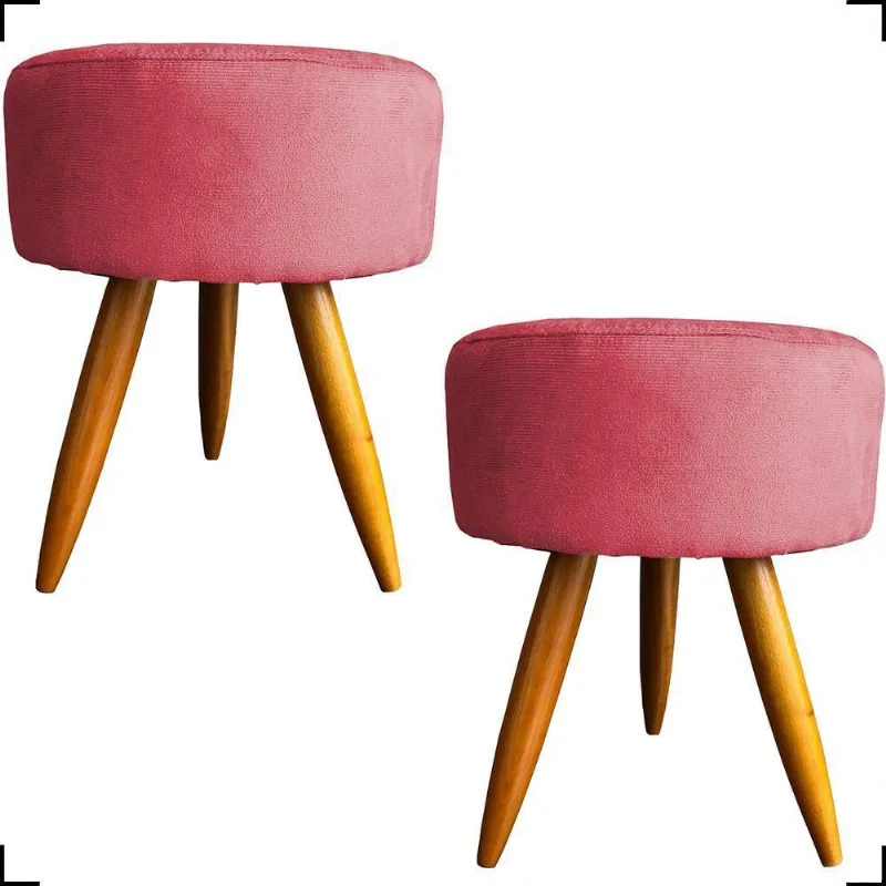 Kit 2 Puff Decorativo Redondo Para Sala Quarto Penteadeira Pé Palito Castanho Suede Cores