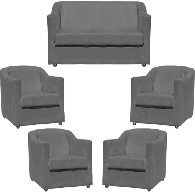 Kit Namoradeira Decorativa + 4 Poltronas Para Sala Manicure Recepção Consultório Mila Suede
