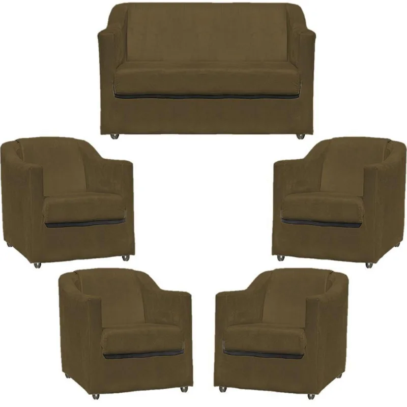 Kit Namoradeira Decorativa + 4 Poltronas Para Sala Manicure Recepção Consultório Mila Suede