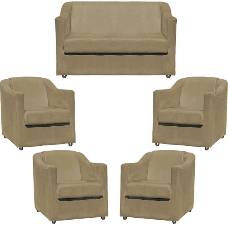 Kit Namoradeira Decorativa + 4 Poltronas Para Sala Manicure Recepção Consultório Mila Suede