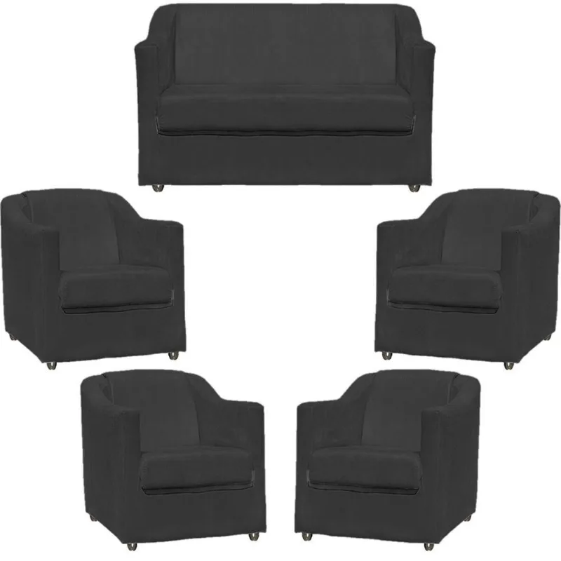 Kit Namoradeira Decorativa + 4 Poltronas Para Sala Manicure Recepção Consultório Mila Suede