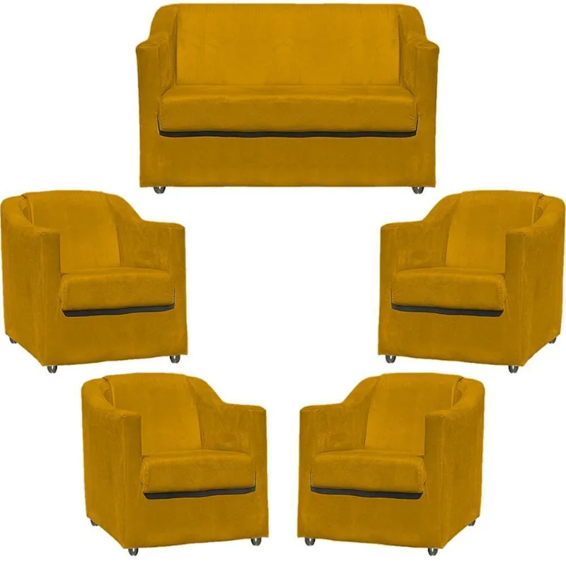 Kit Namoradeira Decorativa + 4 Poltronas Para Sala Manicure Recepção Consultório Mila Suede