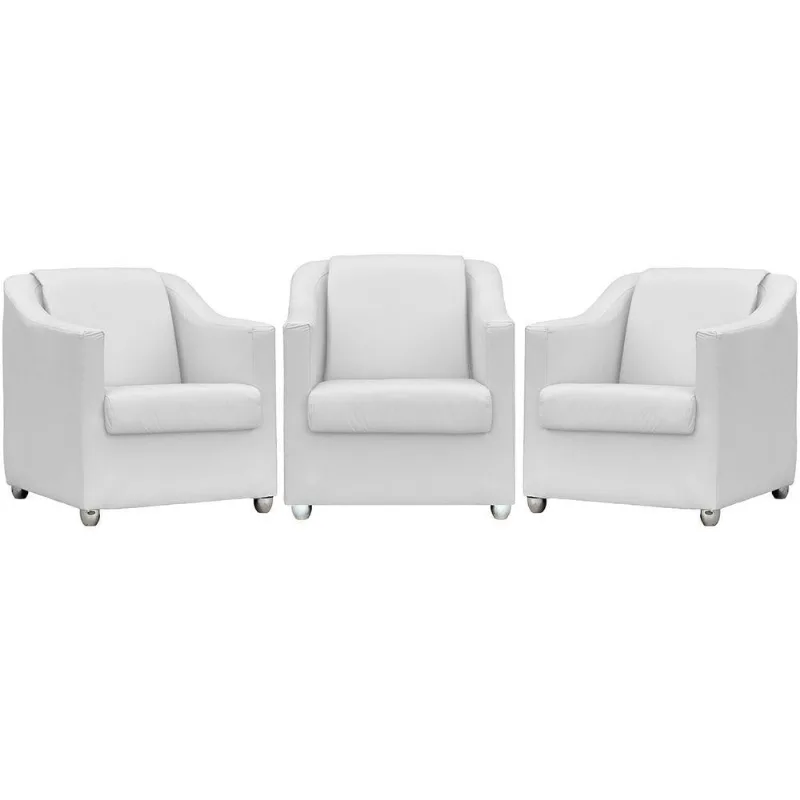 Kit 3 Poltronas Mila Corino Cores Pé De Plástico Cromado - Branco Corino