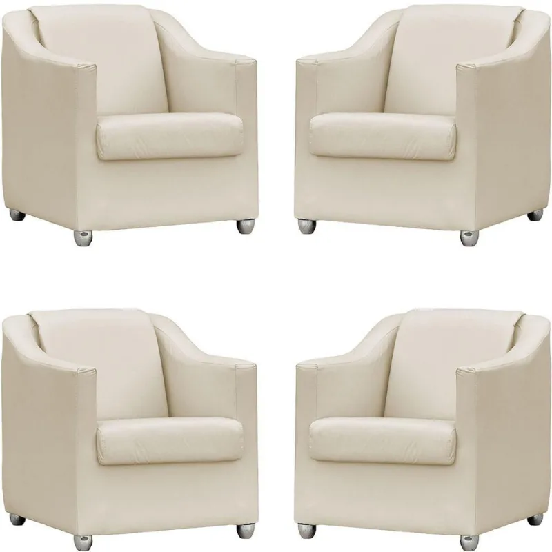 Kit 4 Poltronas Mila Corino Cores Pé De Plástico Cromado - Bege Corino