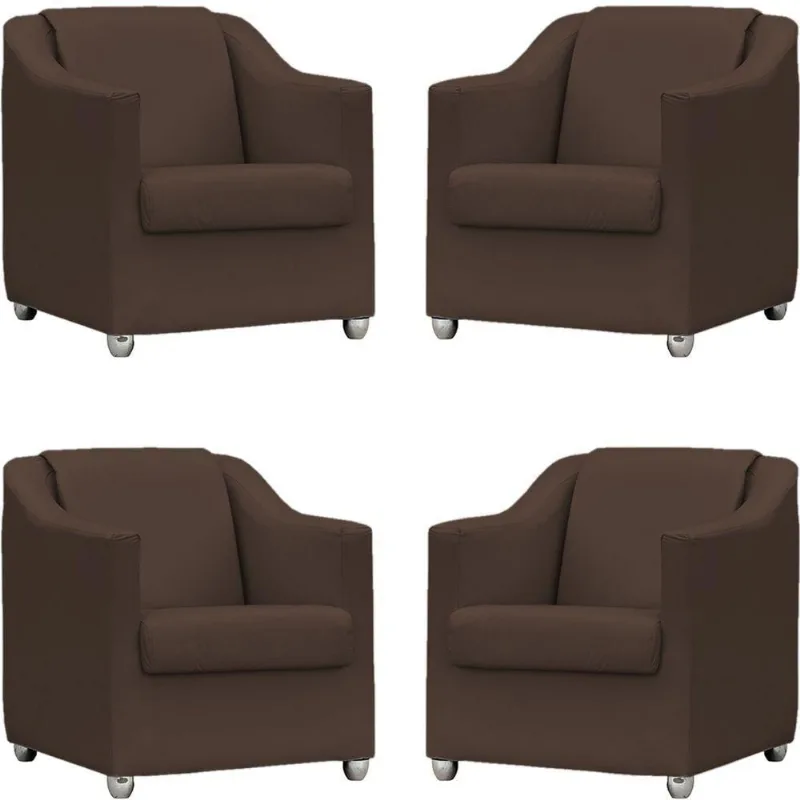 Kit 4 Poltronas Mila Corino Cores Pé De Plástico Cromado - Marrom Corino