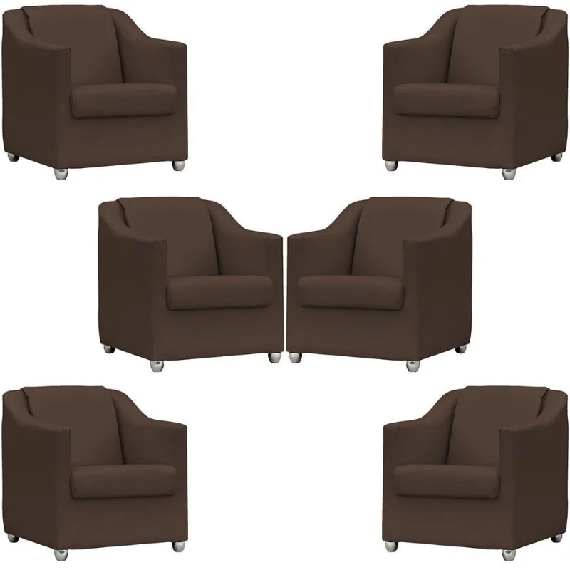 Kit 6 Poltronas Mila Corino Cores Pé De Plástico Cromado - Marrom Corino