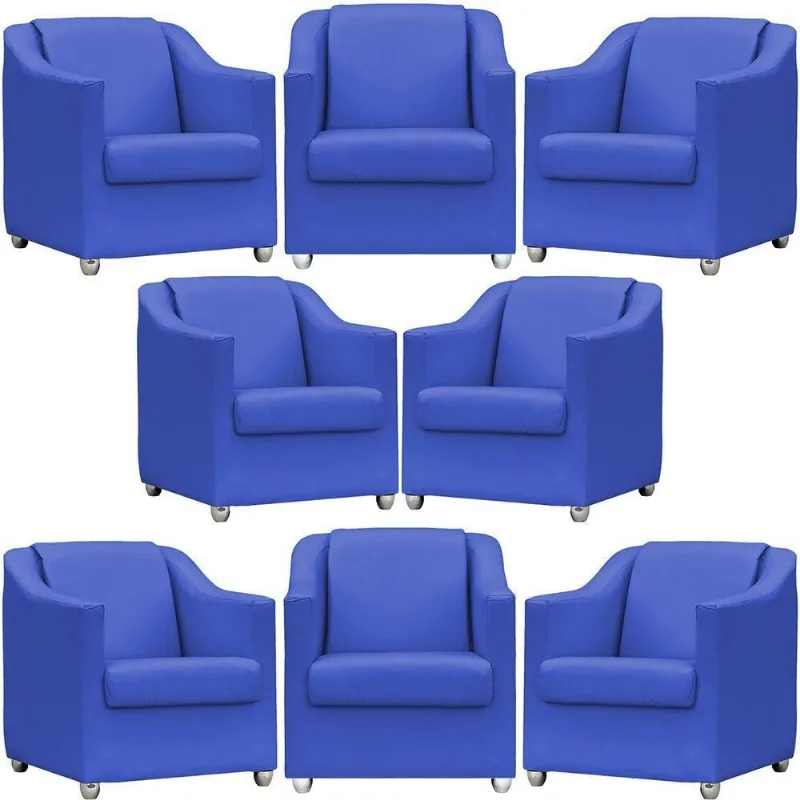Kit 8 Poltronas Mila Corino Cores Pé De Plástico Cromado - Azul-royal Corino