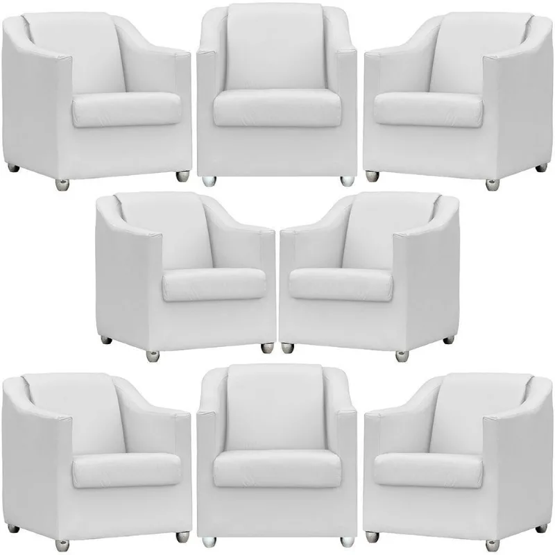 Kit 8 Poltronas Mila Corino Cores Pé De Plástico Cromado - Branco Corino