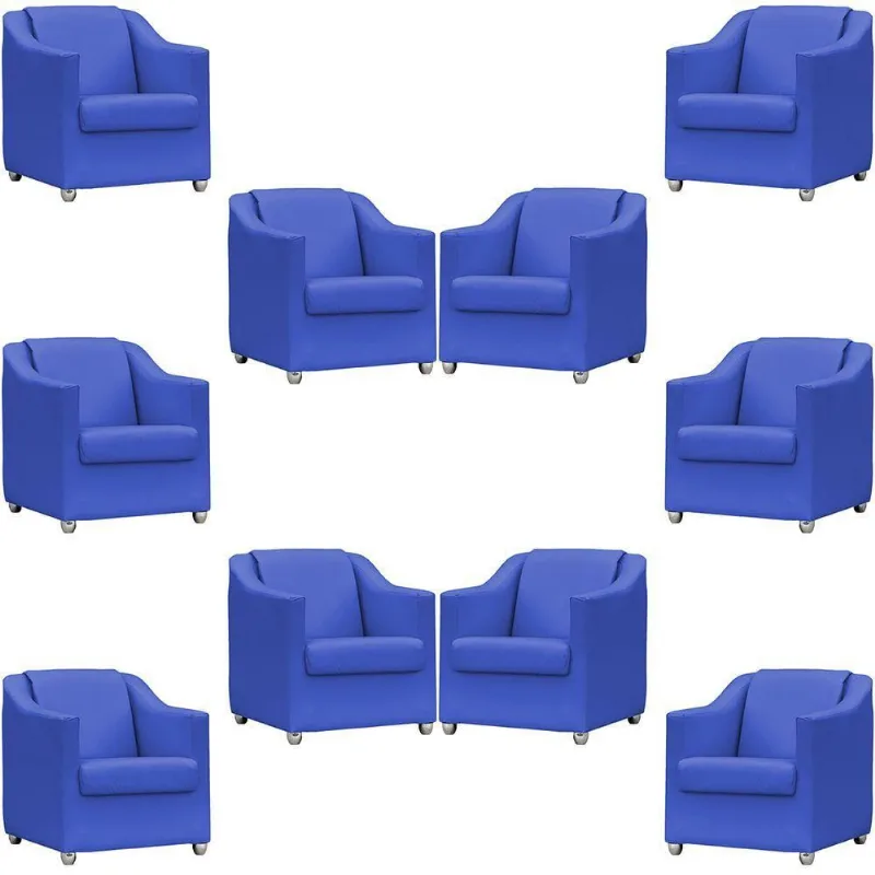 Kit 10 Poltronas Mila Corino Cores Pé De Plástico Cromado - Azul-royal Corino