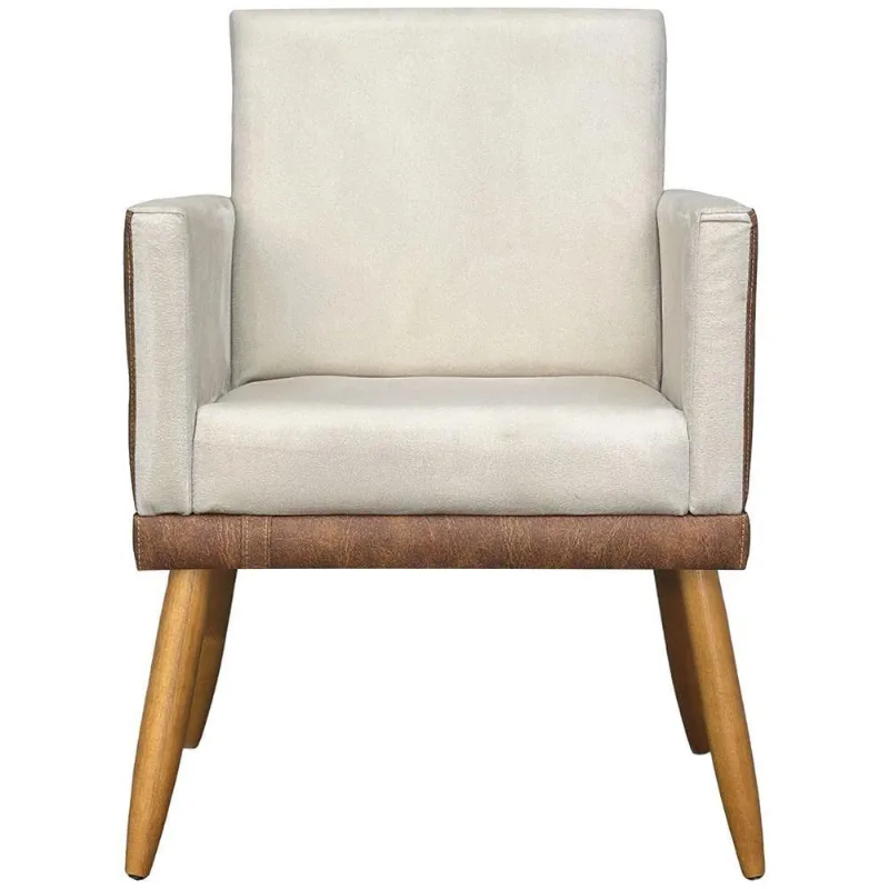 Poltrona Decorativa Lis Corino e Pé Palito 30 Cm Castanho - Bege Suede Corino