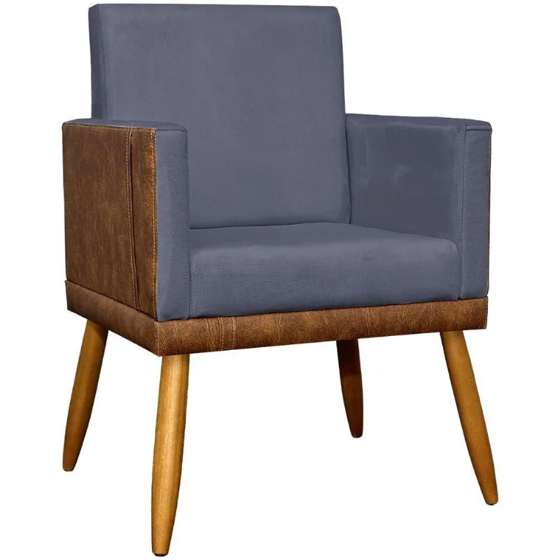 Poltrona Decorativa Lis Corino e Pé Palito 30 Cm Castanho - Cinza Suede Corino