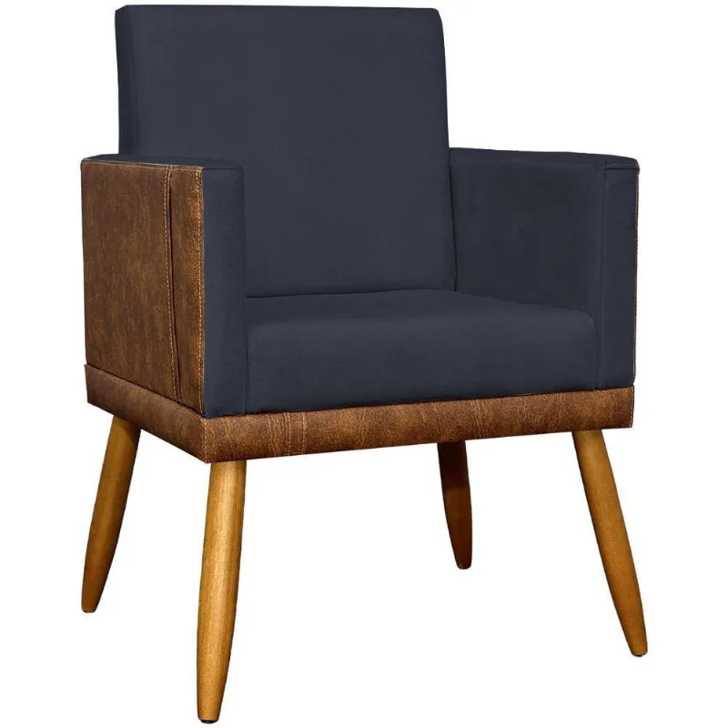 Poltrona Decorativa Lis Corino e Pé Palito 30 Cm Castanho - Preto Suede Corino