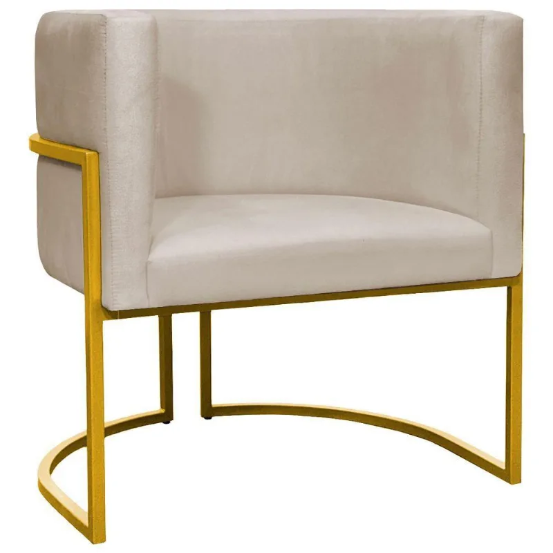 Poltrona Decorativa Recepção Luna Suede Cores Base De Ferro Dourada - Bege, Suede