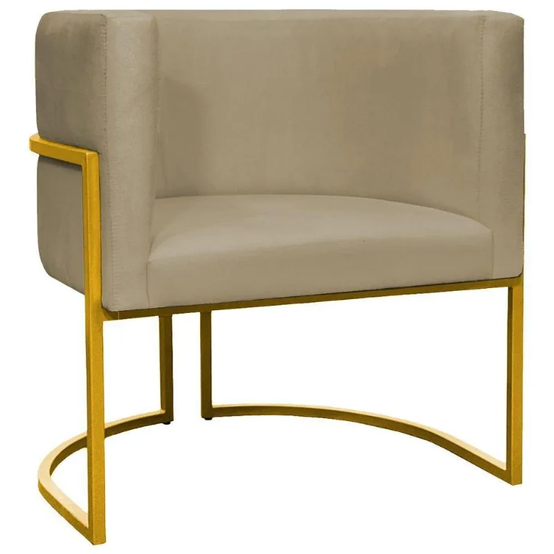 Poltrona Decorativa Recepção Luna Suede Cores Base De Ferro Dourada - Nude, Suede