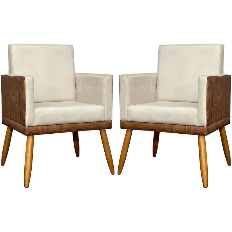 Kit 2 Poltronas Decorativas Lis Bege Suede Corino Clique & Decore