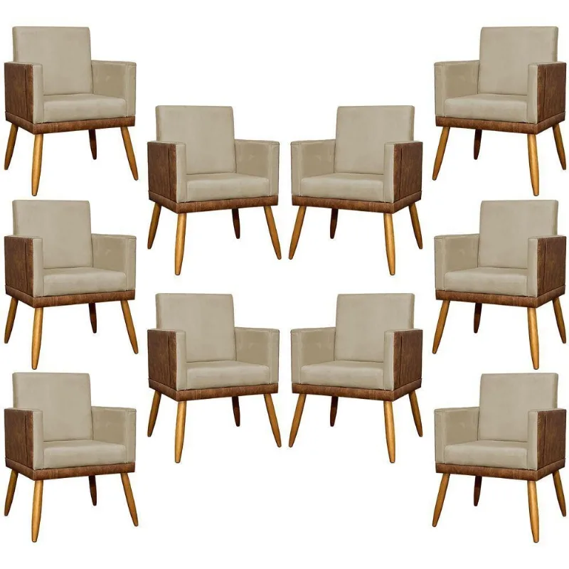 Kit 10 Poltronas Para Recepção Lis Nude Suede Corino Clique & Decore