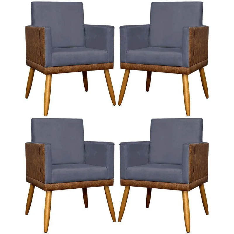 Kit 4 Poltronas Modernas Lis Corino e Pé 30cm - Cinza Suede Corino