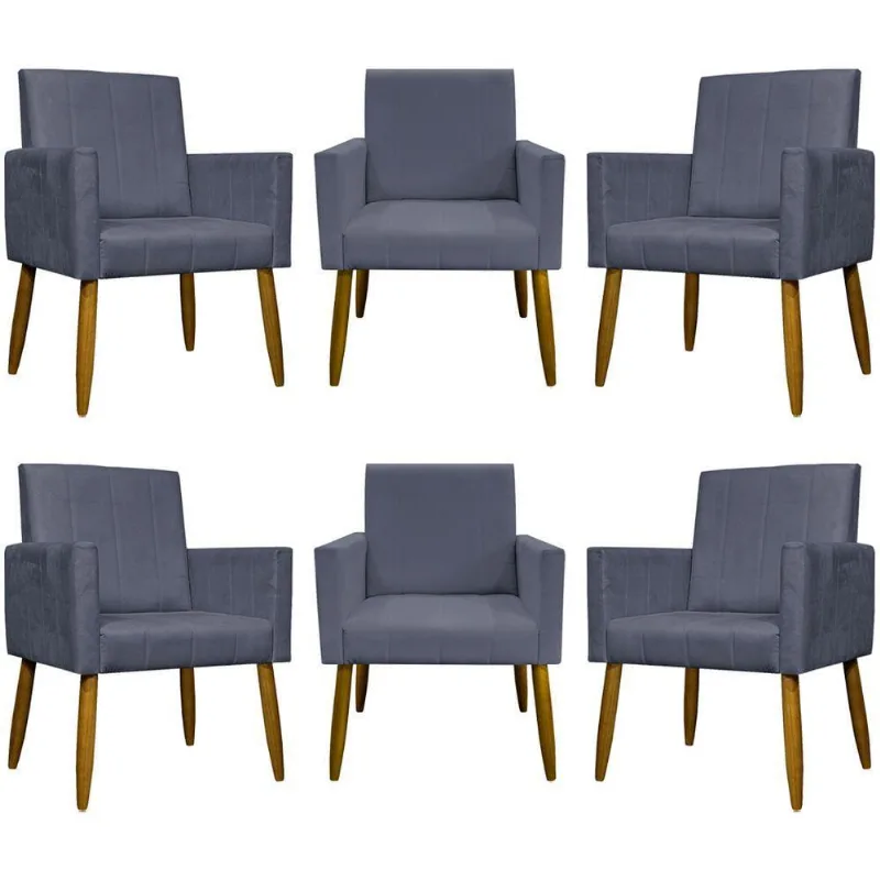 Kit 6 Poltronas Decorativas Mari - Cinza Suede