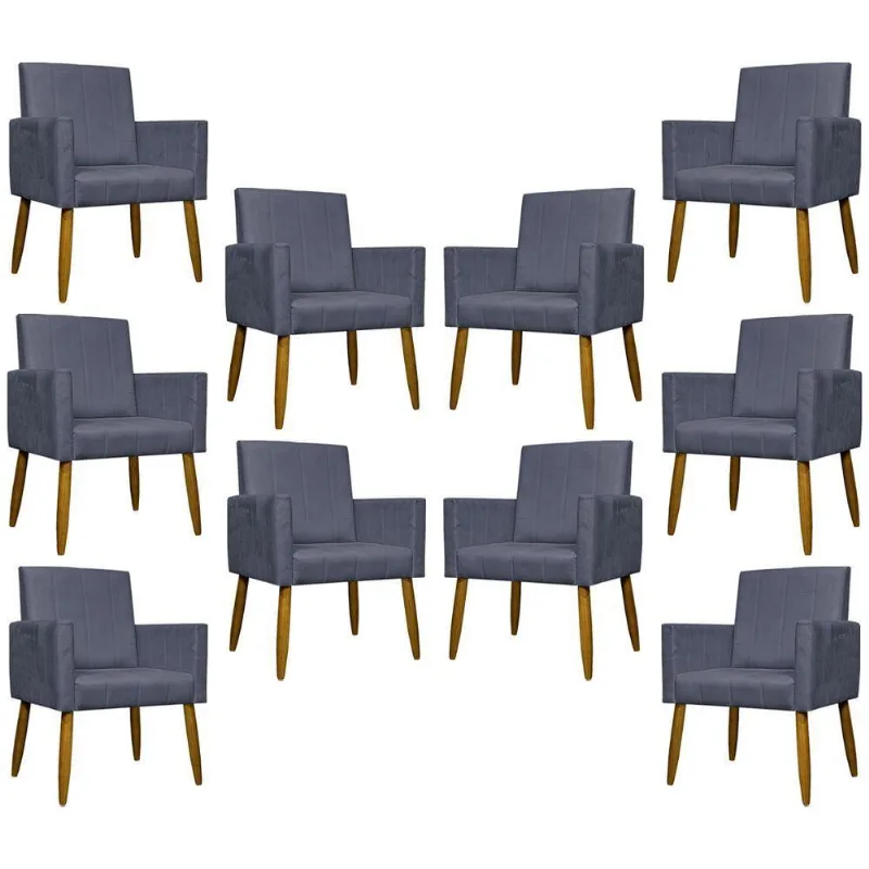Kit 10 Poltronas Decorativas Mari Pé Palito Castanho - Cinza Suede