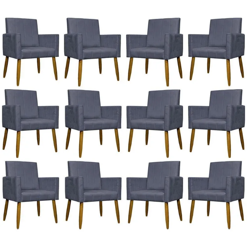 Kit 12 Poltronas Decorativas Mari Pé Palito Castanho - Cinza Suede