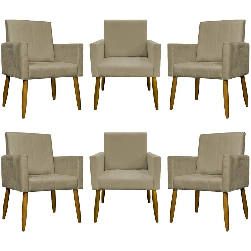Kit 6 Poltronas Decorativas para Sala Mari Suede Cores