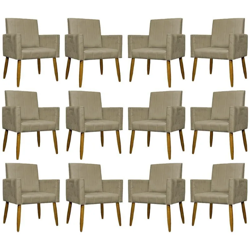 Kit 12 Poltronas Decorativas Mari Pé Palito Castanho - Nude Suede