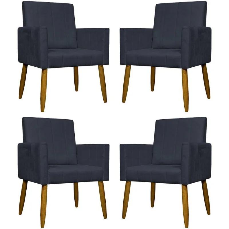 Kit 4 Poltronas Decorativa Para Sala Recepção Consultório Escritório Mari Suede