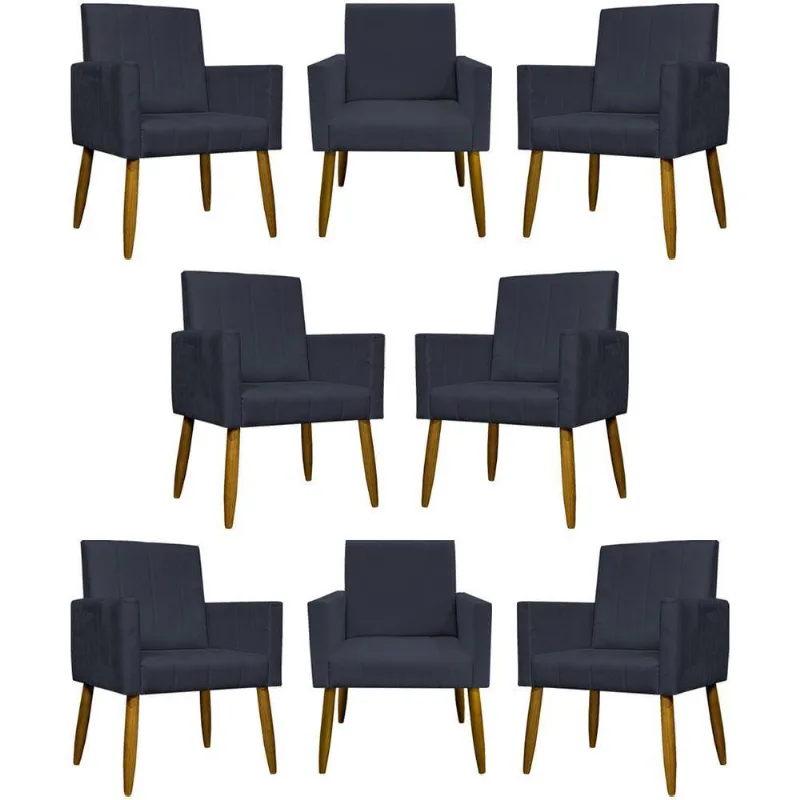 Kit 8 Poltronas Decorativas Mari Pé Palito Castanho - Preto Suede
