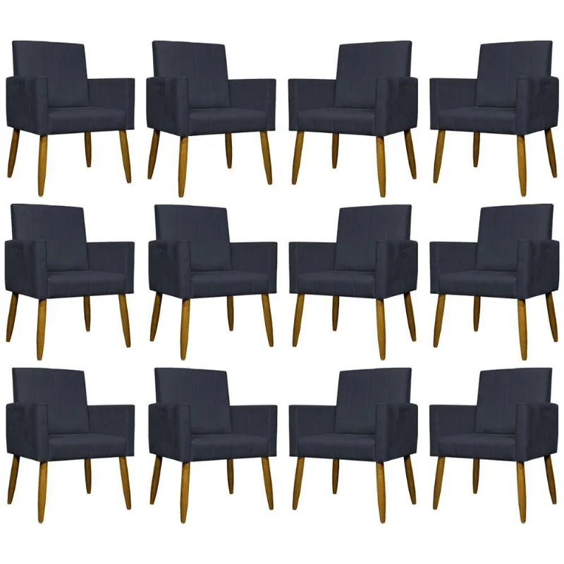 Kit 12 Poltronas Decorativas Mari Pé Palito Castanho - Preto Suede