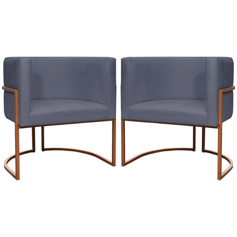 Kit 2 Poltronas Para Sala De Recepção Luna Suede Cores Base De Ferro Bronze - Cinza, Suede
