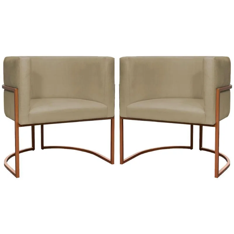 Kit 2 Poltronas Para Sala De Recepção Luna Suede Cores Base De Ferro Bronze - Nude, Suede