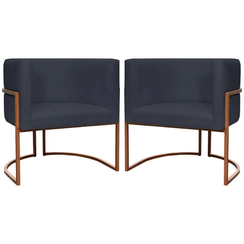 Kit 2 Poltronas Para Sala De Recepção Luna Suede Cores Base De Ferro Bronze - Preto, Suede
