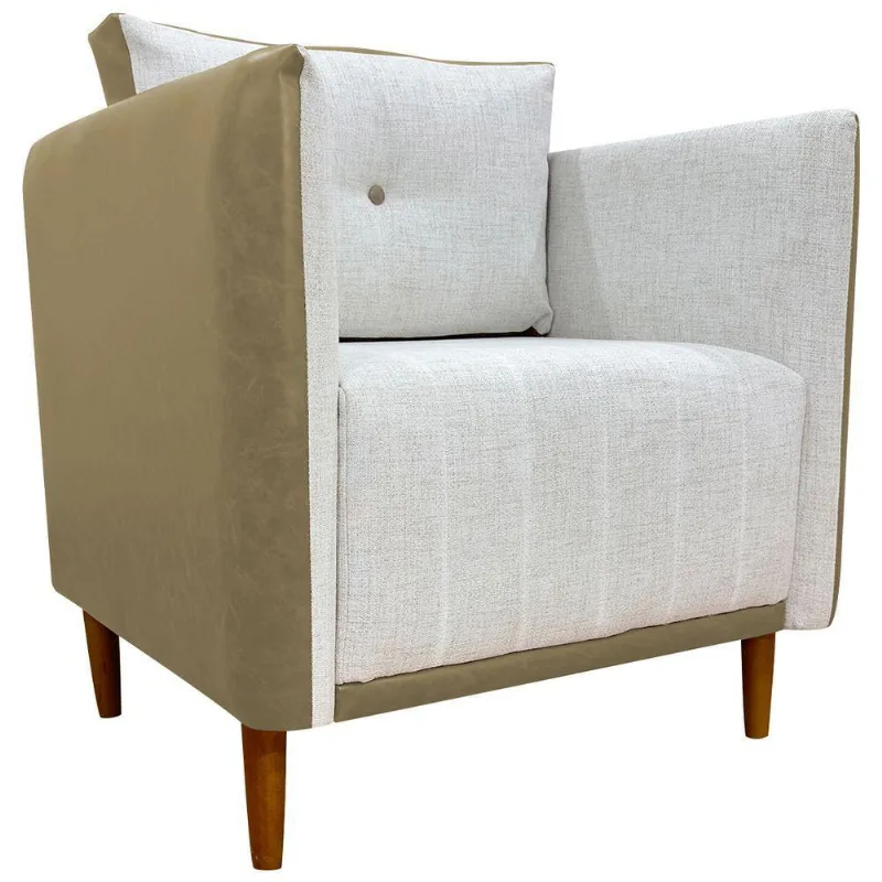 Poltrona Decorativa Para Sala Recepção Consultório Aviv Luxo Corino E Linho