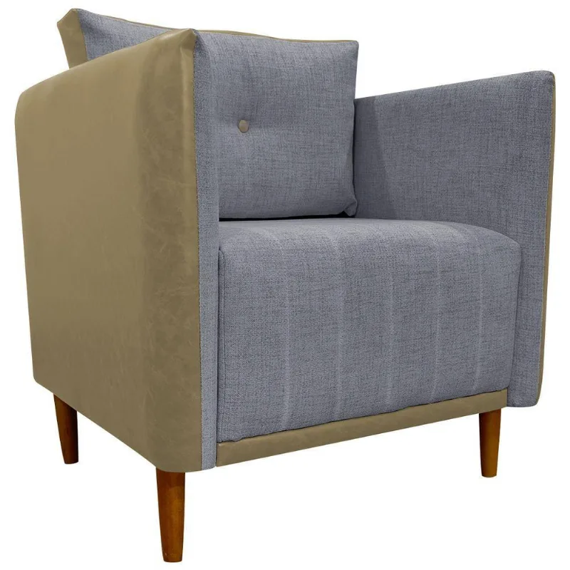 Poltrona Decorativa Para Sala Recepção Consultório Aviv Luxo Corino E Linho