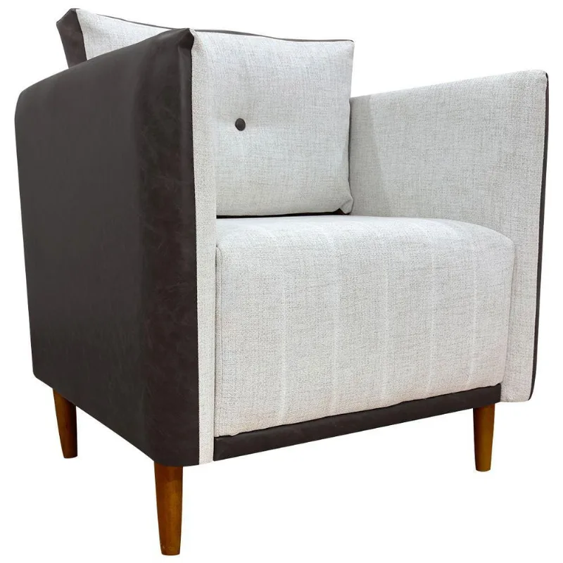 Poltrona Decorativa Para Sala Recepção Consultório Aviv Luxo Corino E Linho