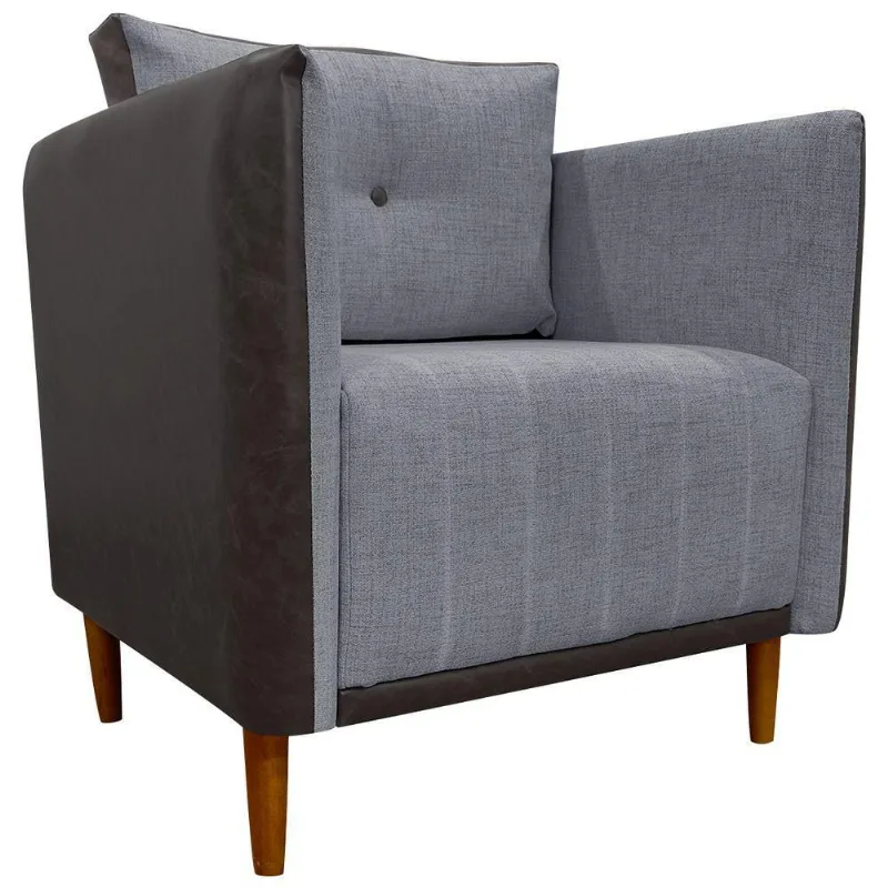 Poltrona Decorativa Para Sala Recepção Consultório Aviv Luxo Corino E Linho
