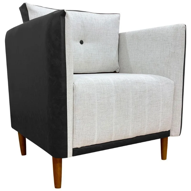 Poltrona Decorativa Para Sala Recepção Consultório Aviv Luxo Corino E Linho