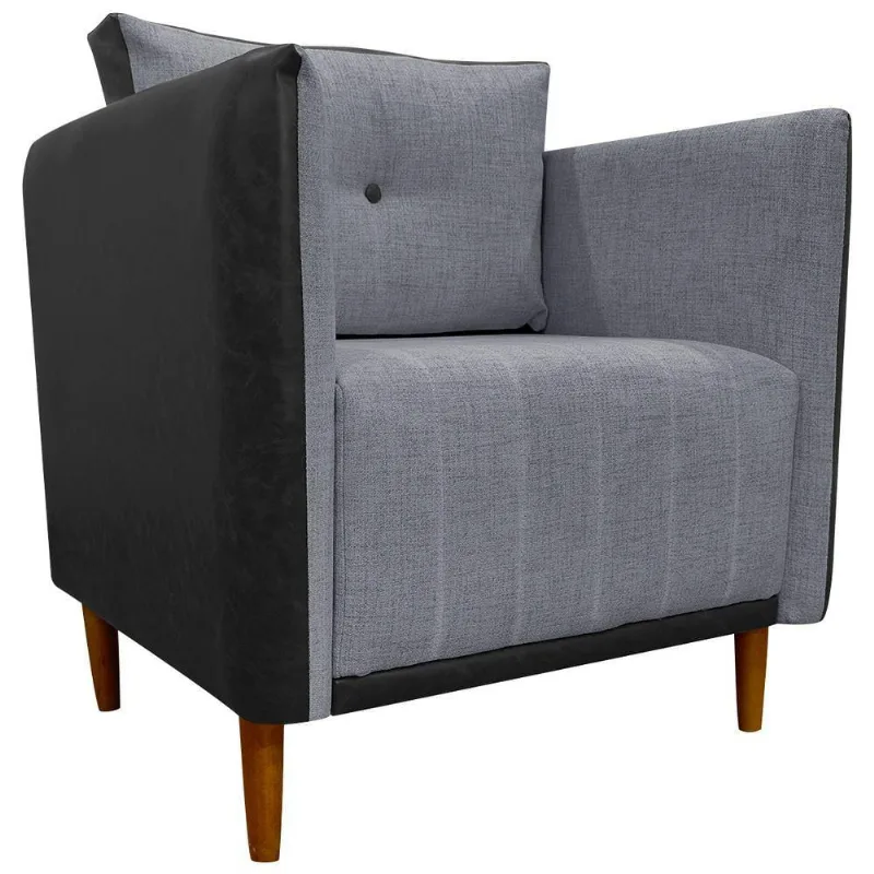 Poltrona Decorativa Para Sala Recepção Consultório Aviv Luxo Corino E Linho