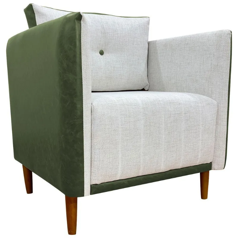 Poltrona Decorativa Para Sala Recepção Consultório Aviv Luxo Corino E Linho