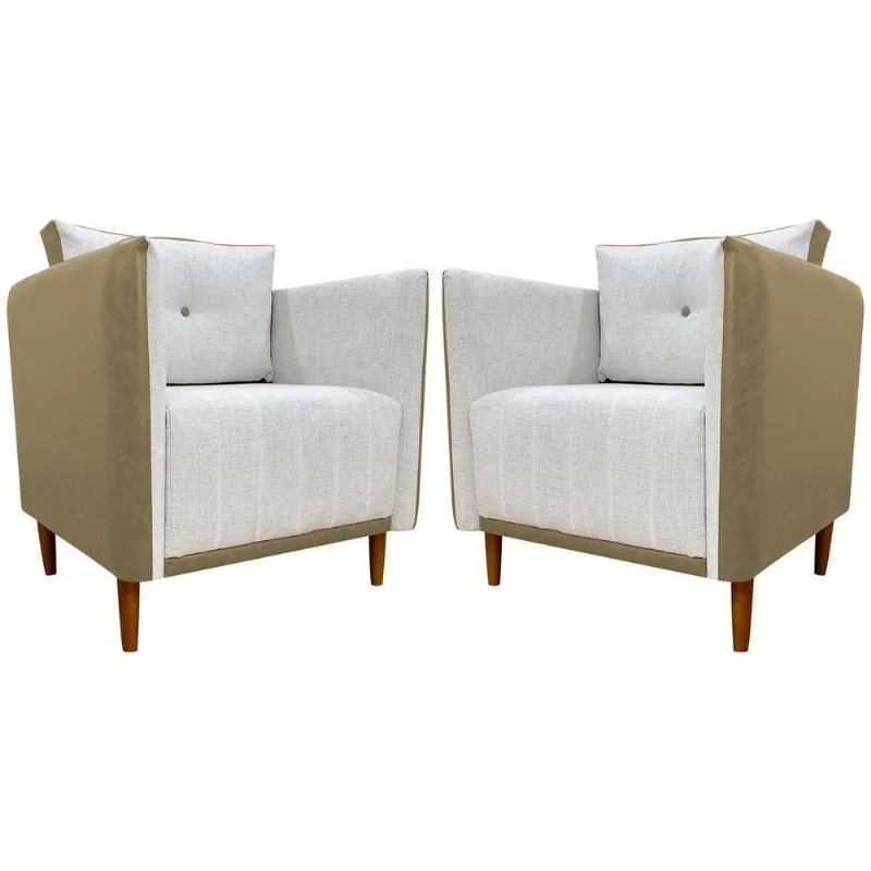 Kit 2 Poltronas Decorativa Para Sala Recepção Consultório Aviv Luxo Corino E Linho